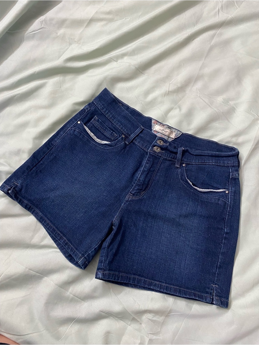 Levi's Dark Wash Stretch Denim Shorts - Double Button Mid-Rise Size 10